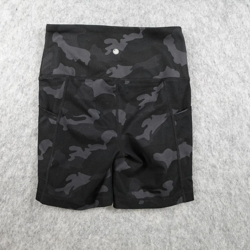 Yogalicious Shorts Womens Extra Small Black Camo High Waist Pockets Biker Lux - Picture 8 of 10